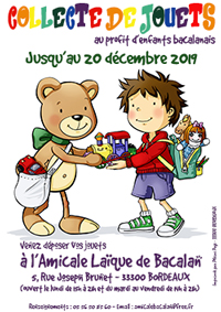 Collecte de jouets 2019 - Jusqu"au 20 décembre 2019 - Amicale Laïque de Bacalan