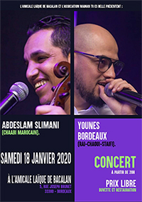 Animation musicale Samedi 18 Janvier 2020 avec Younes Bordeaux et Abdeslam Slimani